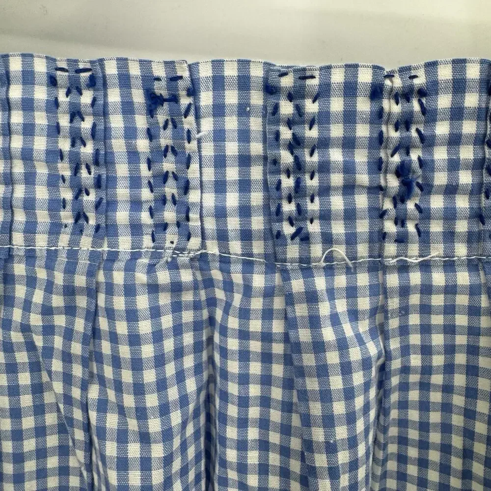Vintage Waist Apron Needlepoint Embroidery Blue and White Gingham Tie Waist